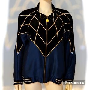 VTG IVANA 1980s Velour Embellished Spider Web Bomber Goth Track Jacket